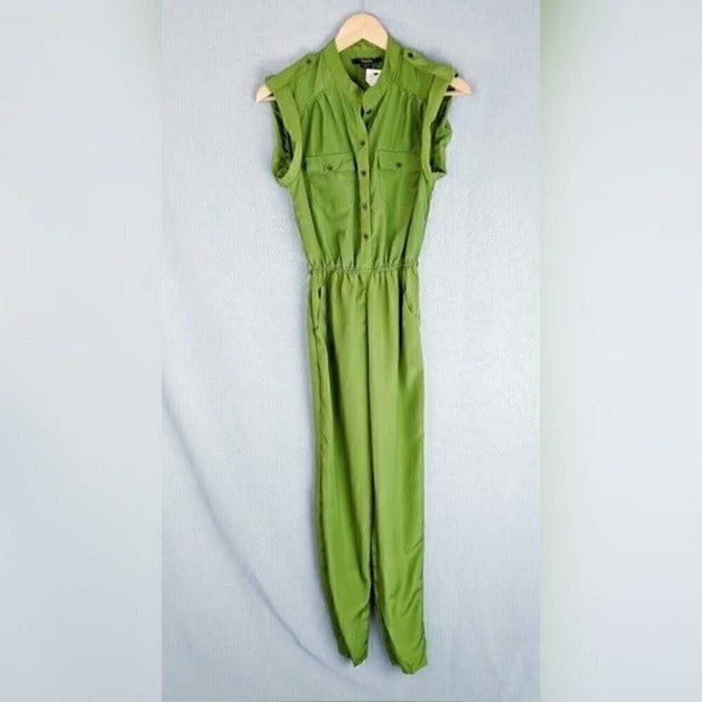 Toxik 3 Green High Rise Button front Cuffed short sleeve Romper Womens small NEW
